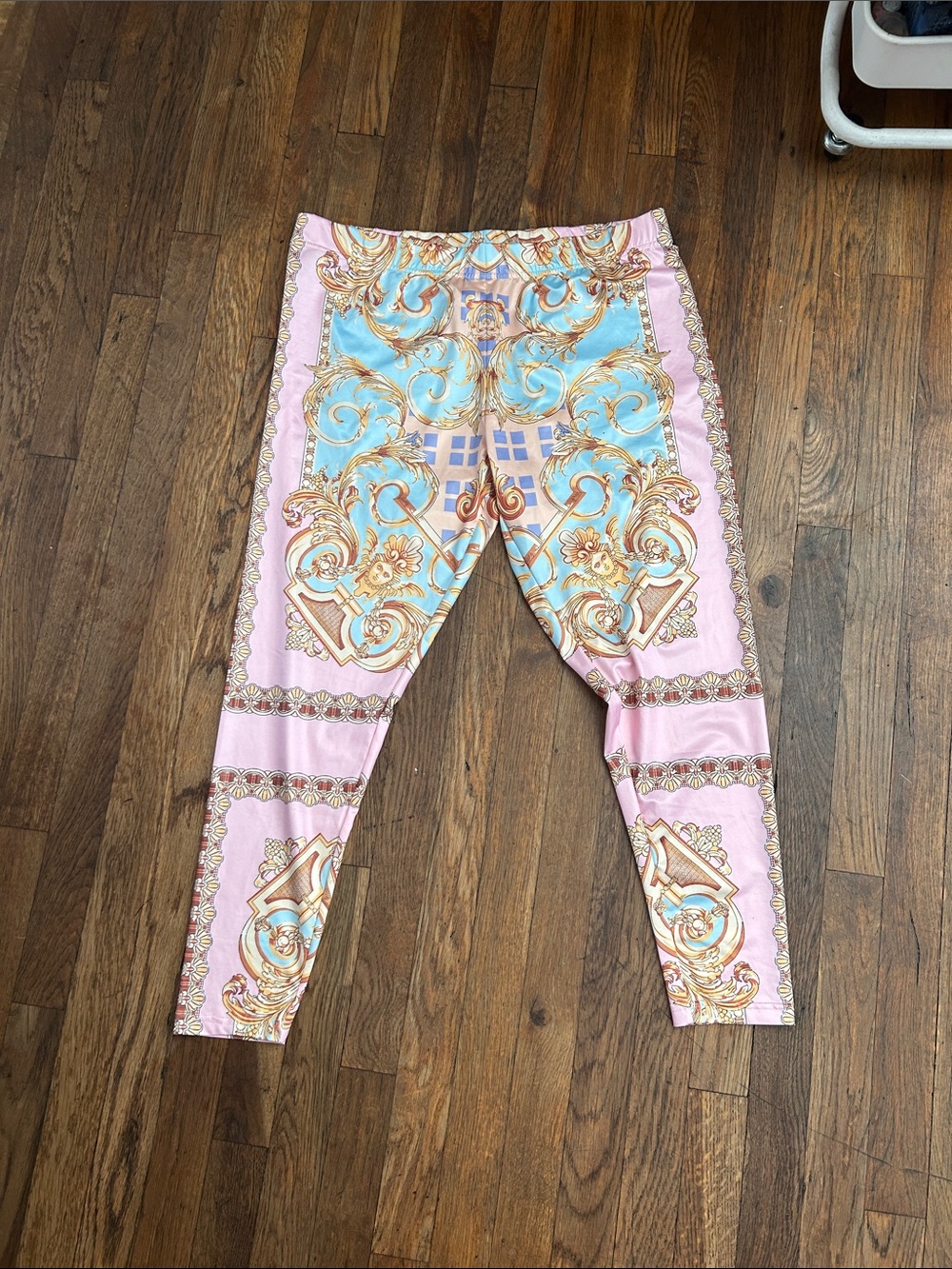 Kids Pink and Light Blue Baroque Print Leggings